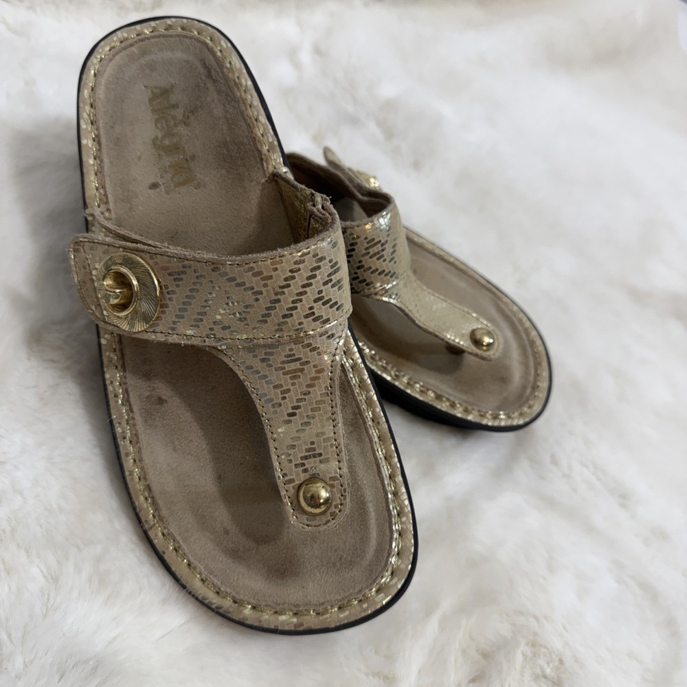 Alegria Carina Metallic Iridescent Petrol Thong Sandals Size 38 US 8